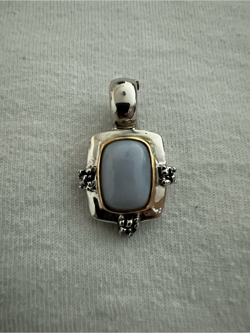 Premier Designs Silver Pendant with Pale Blue Stone and Gold Accent